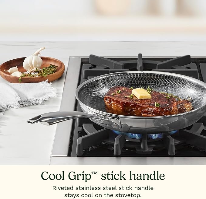 Cuisinart FusionElite+ Nonstick Tri-Ply Stainless Steel Skillet, 10??Skillet Frying Pan with PURELYSEAR Ceramic Nonstick Technology, Scratch Proof, Cool Grip Handles, Dishwasher Safe