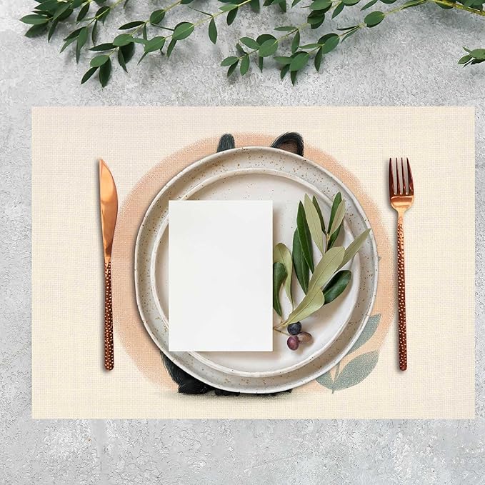 Jauageon Black Bunny Rabbit Placemat Set of 4 Spring Summer Placemats Seasonal Eucalyptus Table Mats for Indoor Outdoor Home Kitchen Dining Decor Party Farmhouse Burlap Table Mats 12x18 Inch