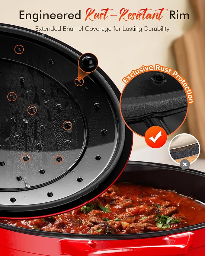 Nuwave 6QT Healthy Enameled Cast Iron Dutch Oven Pot with Lid, Heavy Duty 7-Layer Enamel, Enhanced Rust Protection, Dual Handles, Oven Safe to 500째F for Sourdough Bread Baking, Braise, Stew, Roast