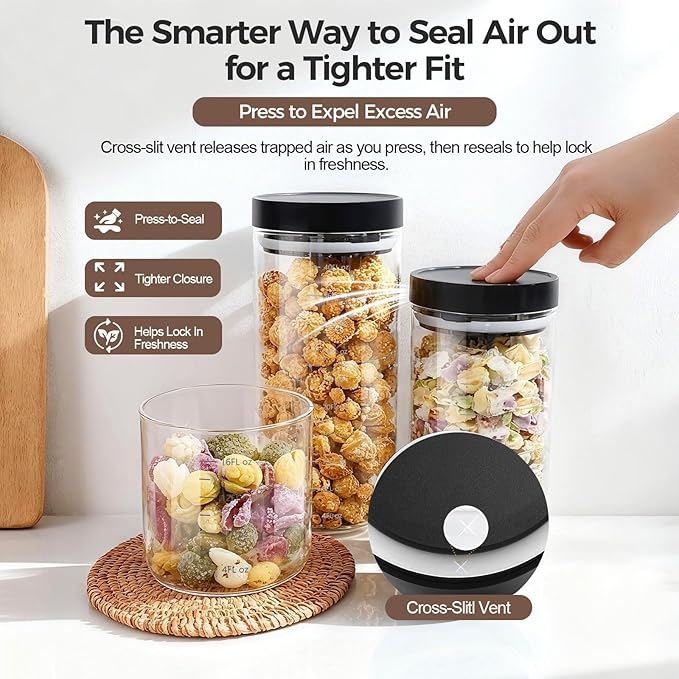 Danbark Set of 3 42oz Airtight Glass Storage Canisters with Lids - Pantry Organizers and Storage Glass for Kitchen - for Pantry, Flour, Sugar, Coffee, Tea, Pasta, Rice, and Snacks - Black