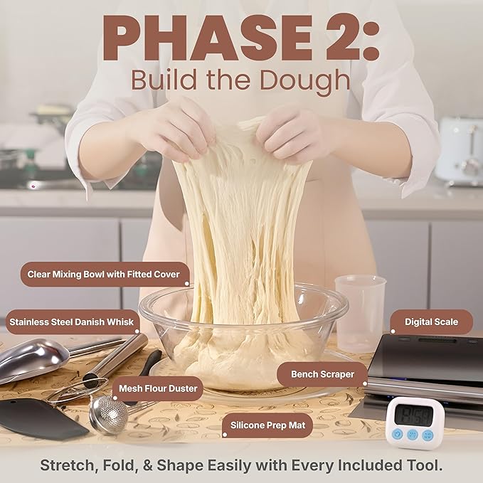 Super Deluxe All-Inclusive ?뿣?뿥?뿕?뿞?뿙?뿨?뿞 Sourdough Starter Kit with Pot. Sourdough Bread Baking Supplies, Scale, Oval & Round Baking Slings, 4 proofing Baskets, Bowl, Timer, Beginner Guide & Recipes