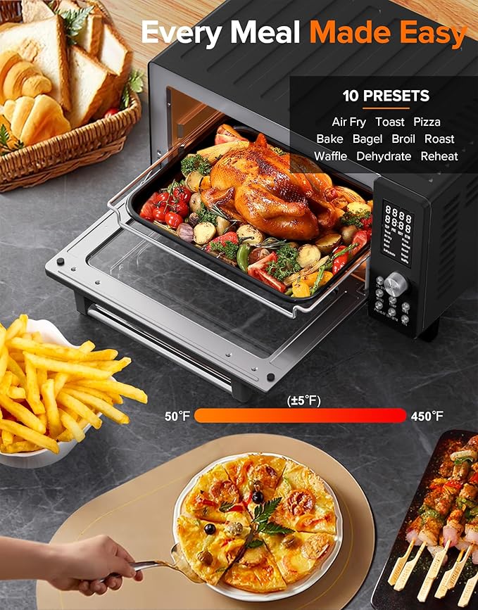 Nuwave Bravo Pro Smart Air Fryer Toaster Oven Combo, Airfryer Convection Oven Countertop, 10-in-1 Functions with Quicker & Even Crisp Technology, 1800W, 50-450째F, PFAS-Free, 21QT, Black