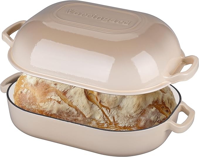 Large Cast Iron Dutch Oven Dome Pot with Lid, Enameled Bread Oven, Bread Pan for Homemade Sourdough Bread Baking, 9QT, Latte