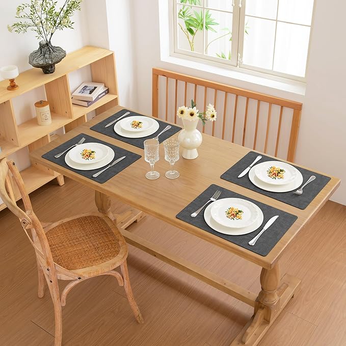 FROMHEART Faux Leather Placemats Set of 6?밯aterproof,Heat/Oil Stain-Resistant PU Table Mat?밨eversible,Non-Slip,Easy to Clean Place Mats for Kitchen,Dining,Indoor/Outdoor,(Dark Grey,11.8" x 17")