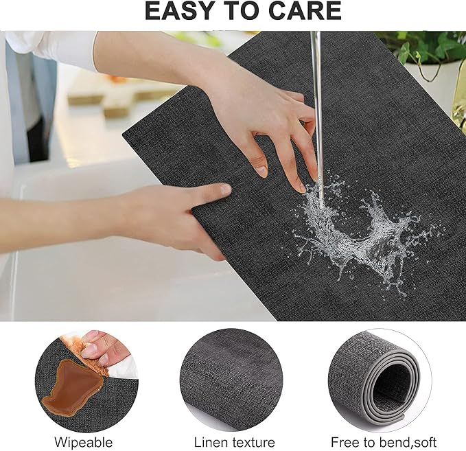 LANDVIEW Leather Heat Resistant Placemats Set of 6 Waterproof Wipeable Washable PU Table Mats,Easy to Clean Anti-Slip Place Mats (Dark Grey, 6)