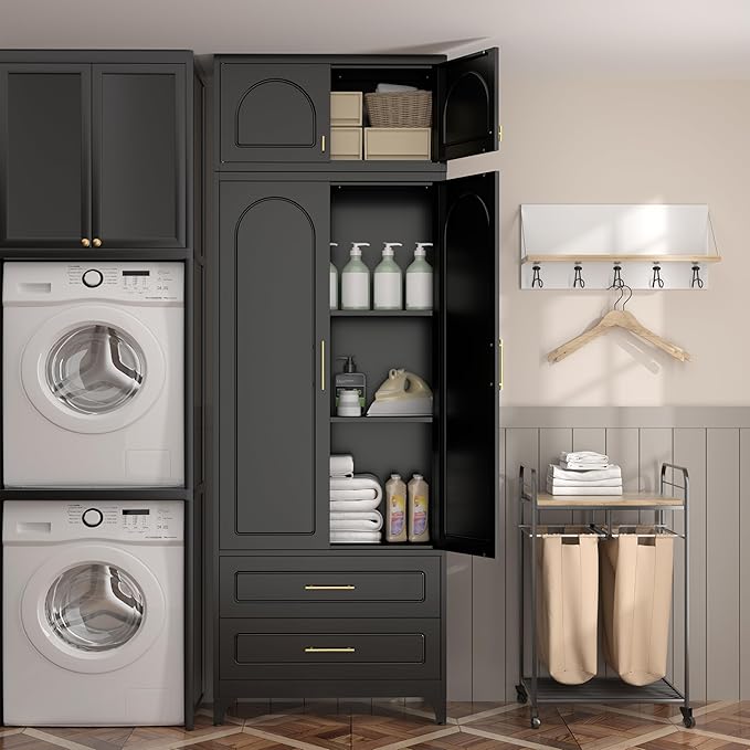Kitchen Pantry Cabinet竊?0" Storage Cabinets with Doors and Shelves,Metal Pantry Cabinet with 2 Drawers,White Kitchen Cupboard for Livingroom,Pantry, Bathroom