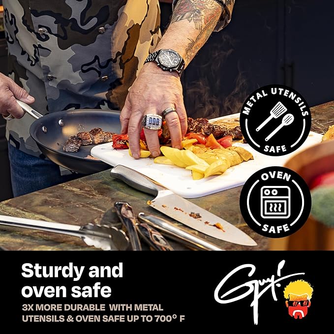 Guy Fieri's Flavortown Laser Titanium 12??Fry Pan with Lid - Non-stick Cookware Without PFAS, PTFE, or PFOA, 3x More Durable, Dishwasher Safe, Oven Safe