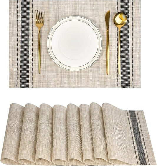 flohar Placemats Set of 8竊똍on-Slip PVC Weave Table Mats Easy to Clean竊똇eat Resistant Place Mats for Kitchen Dining Table Decoration Indoor Outdoor竊똊haki Gray