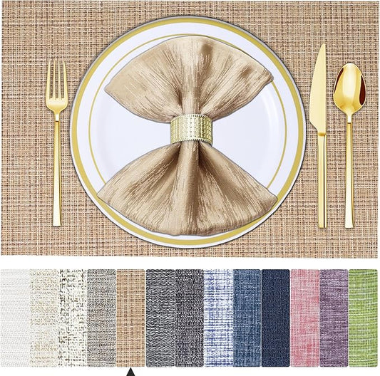 BETEAM Placemats Set of 8, Woven Vinyl Placemat for Dining Table Washable Wipeable Kitchen Place Mats Durable Indoor Outdoor Table Mats