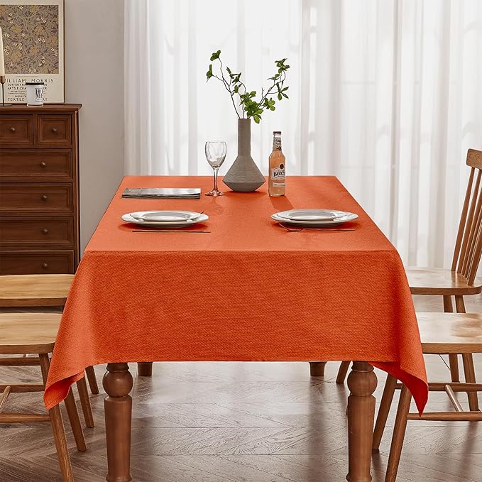 BALCONY & FALCON Rectangle Tablecloth Jacquard Style Water Resistant Table Cover for Autumn Fall Harvest Halloween Thanksgiving Party Dining Kitchen (Vibrant Orange, 57 x 118 inch)