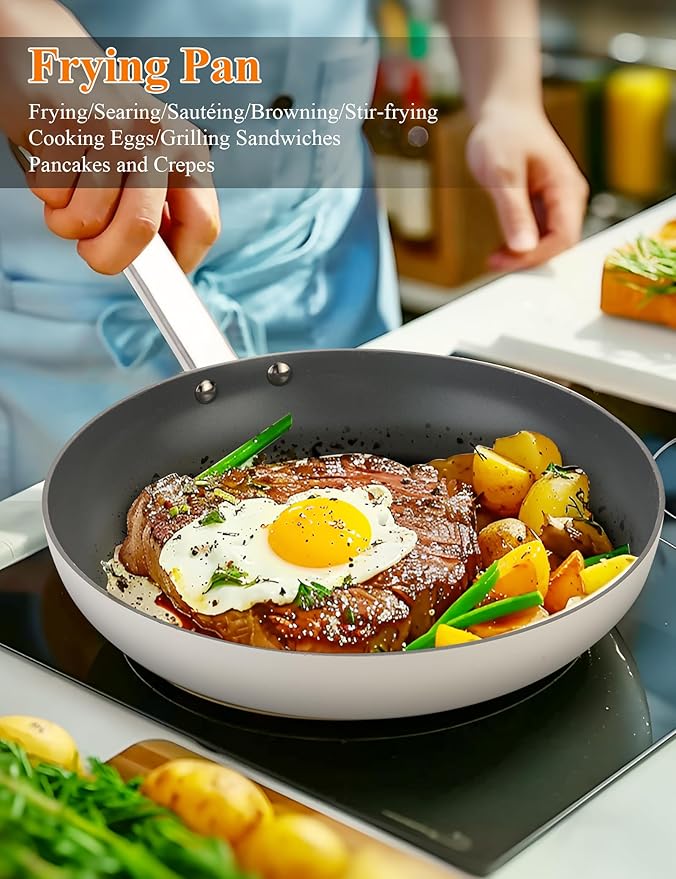 ChefRobot Nonstick Ceramic Cookware Set Healthy Pots And Pans Set Induction Kitchen Cookware sets Non Toxic Pots And Pan Set,PFOA 竊?PTFE Free (8 inch Pan)