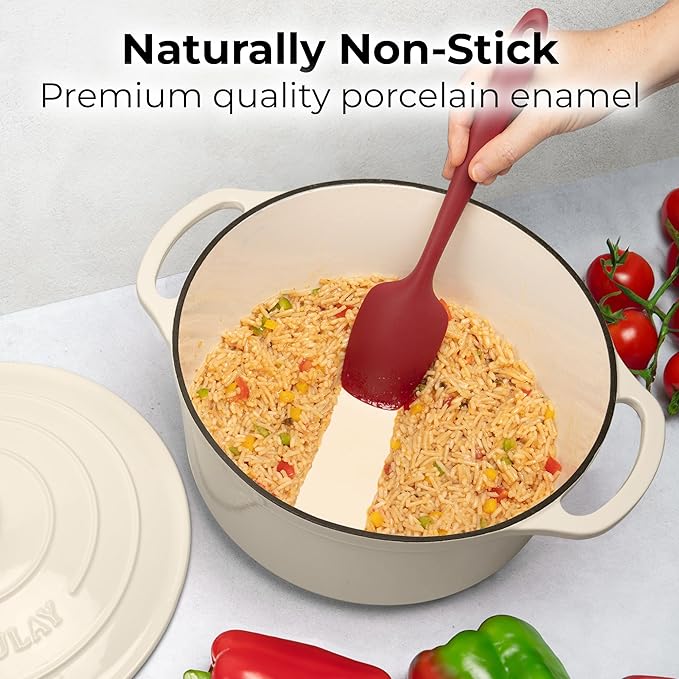 Zulay Kitchen 7.7 Quart Enameled Cast Iron Dutch Oven Pot with Lid ??Premium Durability & Oven Safe up to 500째F ??Heavy Duty Cookware Perfect for Bread Baking, Stews, Braising & Roasting ??Ivory
