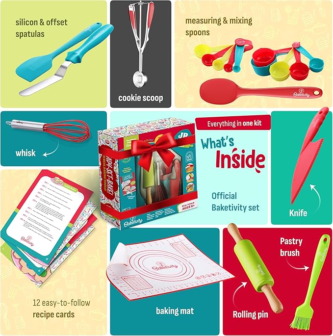 Baketivity 31-Piece Kids Baking Tools Set ??Real Cooking Utensils for Children ??Safe, Durable, and Fun Kitchen Accessories ??Gift for Young Chefs