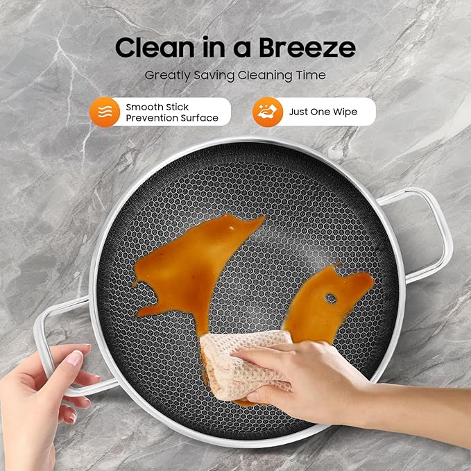 316 Stainless Steel Fry Pan, Cooks Standard Wok Stir Fry Pan with Lid, Induction Cooking Pan, 12.59in Durable Frying Pans, Fast & Even Heat, Large Skillet, Dishwasher and Oven Safe