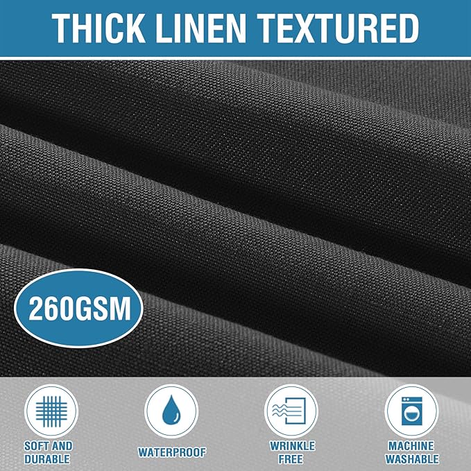 H.VERSAILTEX Linen Textured Table Cloths 60 x 60 Inch Premium Solid Tablecloth Spill-Proof Waterproof Table Cover for Dining Buffet Feature Extra Soft and Thick Fabric Wrinkle Free, Black