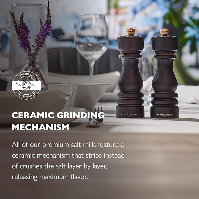 Cole & Mason London Refillable Spice Mill - Kitchen & Home Accessory - Table Salt Grinder - Salt Mill with Ceramic Mechanism - 7", Chocolate Wood