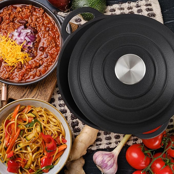 6 Quart Dutch Oven Enameled Cast Iron with Lid - Big Dual Handles - Oven Safe up to 500째F - Classic Round Pot for Versatile Cooking (Matte Black(No Enameled), 6 QT)