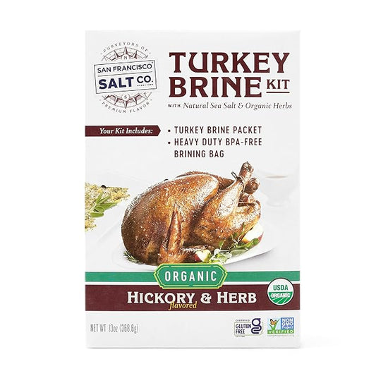 San Francisco Salt Company Organic Turkey Brine Kit ??13 oz Hickory & Herb Blend with BPA-Free Brine Bag ??Certified Organic & Kosher Seasoning for Whole, Smoked, Oven-Roasted, or Fried Turkey