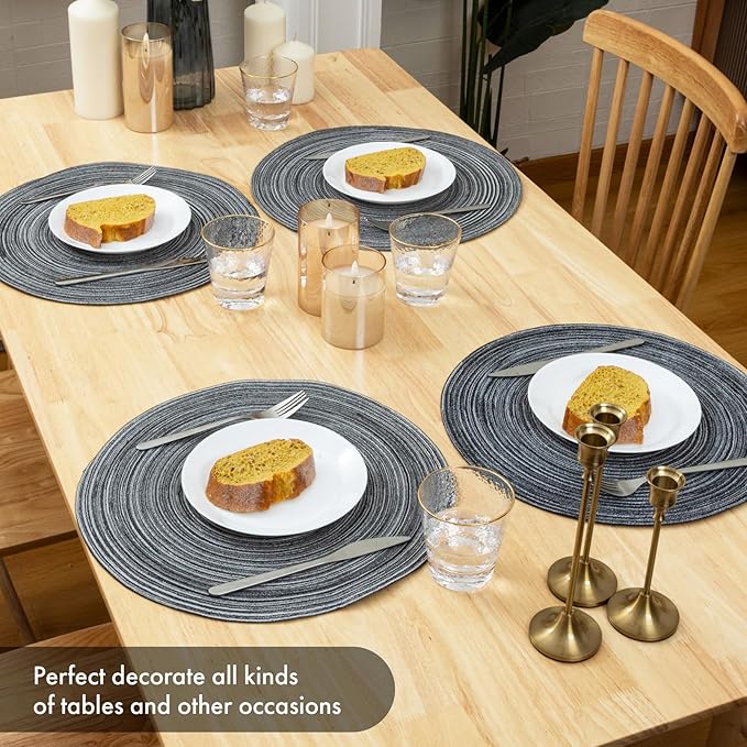 Winknowl Round Braided Placemats Set of 8 Washable Woven Heat Resistant Table Mats for Kitchen Dining Tables 15 inch Round Place Mats (Mist Gray,8)