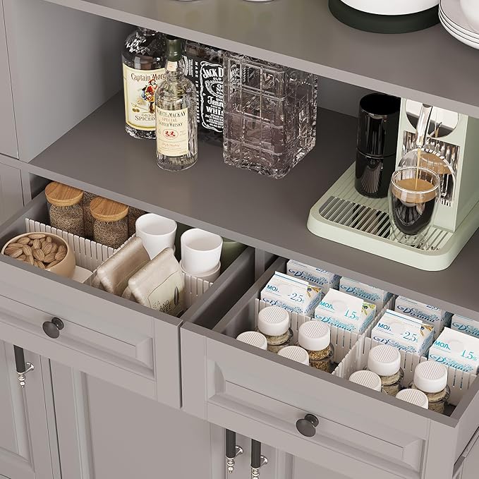 MEISSALIVVE 78.7" Tall Pantry Cabinet with LED Lights, Freestanding Kitchen Pantry with Glass Doors, Large Food Storage Cabinet, Gery (63" W x 15.7" D)