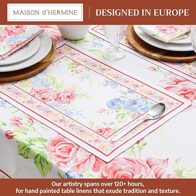 Maison d' Hermine Placemats Set of 2 100% Cotton Washable Cloth Place Mats, Reusable Table Mats for Kitchen Dining Decoration, Party, Wedding, Restaurant Spring/Summer (Vintage Floral, 13" x 19")
