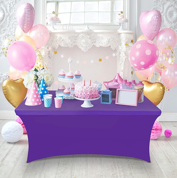 Utopia Kitchen Spandex Tablecloth 2 Pack [6FT, Purple] Tight, Fitted, Washable and Wrinkle Resistant Stretch Table Cloth Rectangle Cover for Trade Show, Weddings & Parties [72Lx30Wx30H Inch]