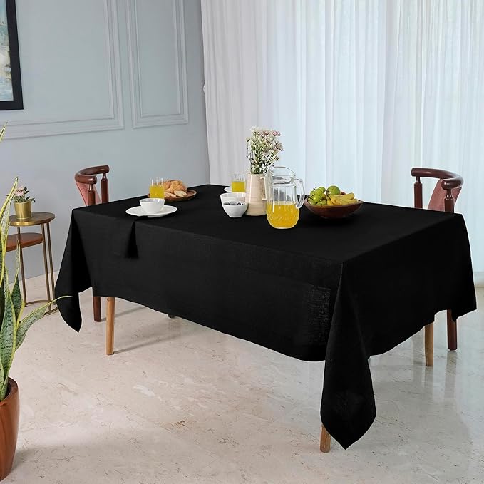 D'Moksha Homes Linen Black Tablecloth 60 x 132 Inch - 100% Pure Linen Rectangular Tablecloth - Machine Washable Table Cloth for Spring, Easter
