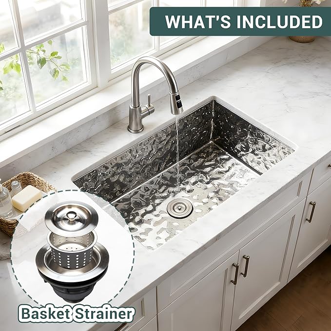 CT Copper Tailor 39"x 21.25" x 9" Water Ripple Stainless Steel Kitchen Sink,14 Gauge Thick, Undermount Deep Single Bowl Workstation Sink with Basket Strainer