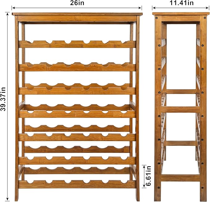 VASMIA 42 Bottles Bamboo Wine Rack,7-Tier Wine Rack Freestanding Floor with Table Top, Wine Storage Shelf for Kitchen Dining Room Bar,Walnut