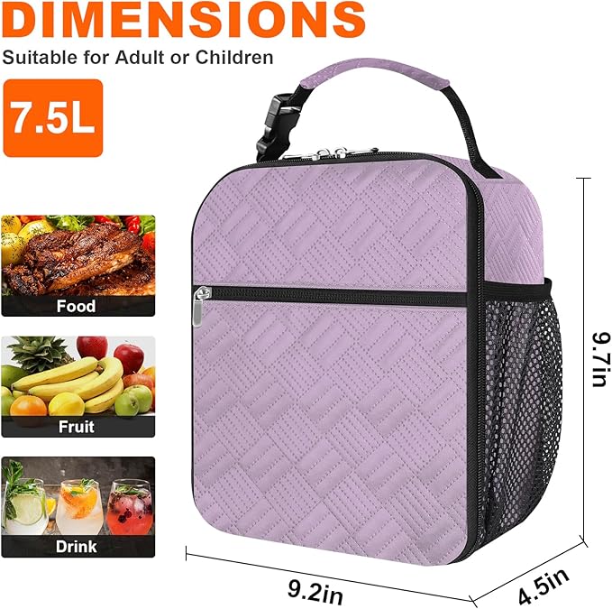 esouler Lunch Box for Men Women Adults Small Insulated lunch Tote Bag for Work Picnic Beach- Freezable Cooler Bag portable Lunch box (Purple)