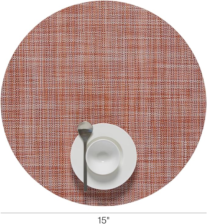 Chilewich Mini Basketweave Placemats in Cinnamon - Set of 4 - Easy Care Woven Tabletop Textiles - Indoor/Outdoor - 15" Round