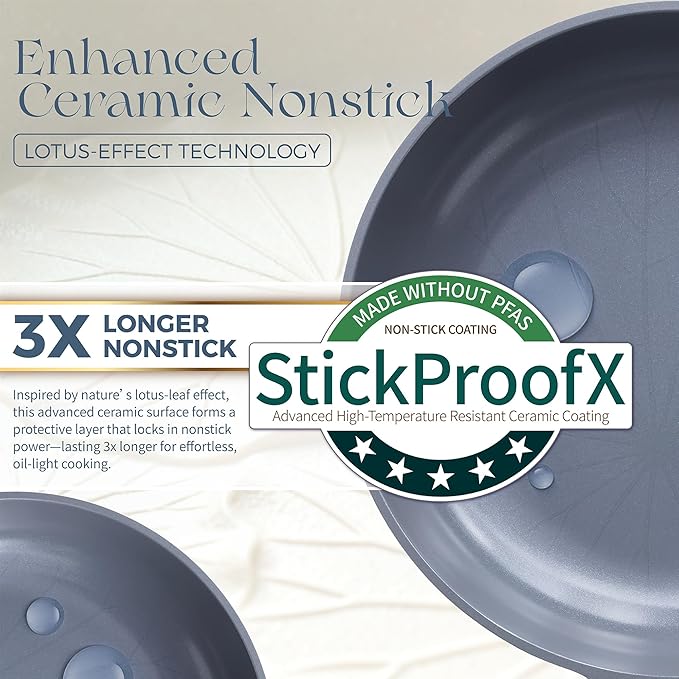 PRICUSIS Ceramic Nonstick Pots and Pans Set, 9 Pieces Non Toxic Induction Cookware Set, PTFE PFOA & PFAS Free, Dishwasher Safe, Stay Cool Handle, Gray