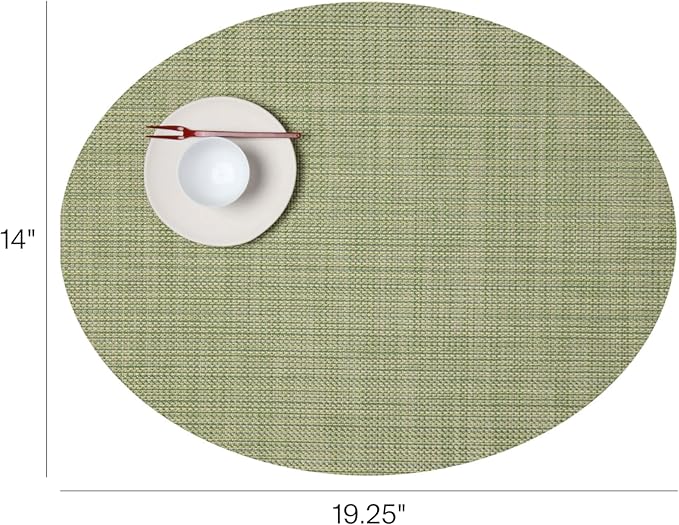Chilewich Mini Basketweave Placemats in Dill - Set of 4 - Easy Care Woven Tabletop Textiles - Indoor/Outdoor - 19.25" x 14" Oval