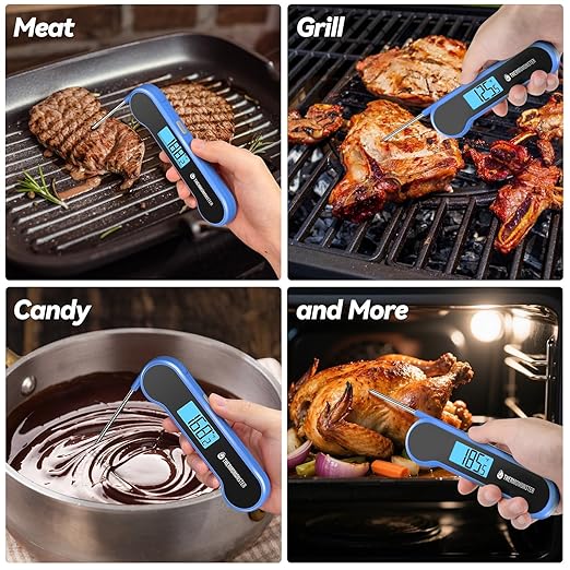 0.5 Sec Instant Read Meat Thermometer Digital with 짹0.5??Precision, Food Thermometer for Cooking Kitchen Gadgets, Oven Grill Candy BBQ Essentials Accessories, Gifts for Him Dad Men Birthday, Blue