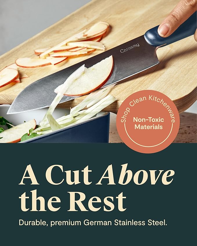 Caraway 5 Piece Knife Set - Premium German Steel Blade Kitchen Knives - Ergonomic Handles - No Microplastics - Perracotta