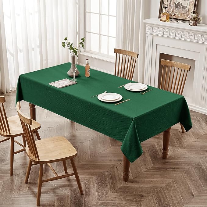 BALCONY & FALCON Rectangle Tablecloth Jacquard Style Water Resistant Table Cover for Christmas Thanksgiving Dining Kitchen Cafe Parties and Outdoor Use (Dark Green, 55 x 71 inch)