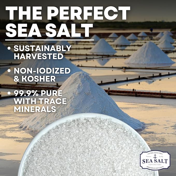 Sea Salt Superstore Coarse Sea Salt for Grinder Refill, Coarse Grain Kosher, Non-Iodized Unrefined Baja Salt for Cooking, Mineral-Rich, 14 oz Bag