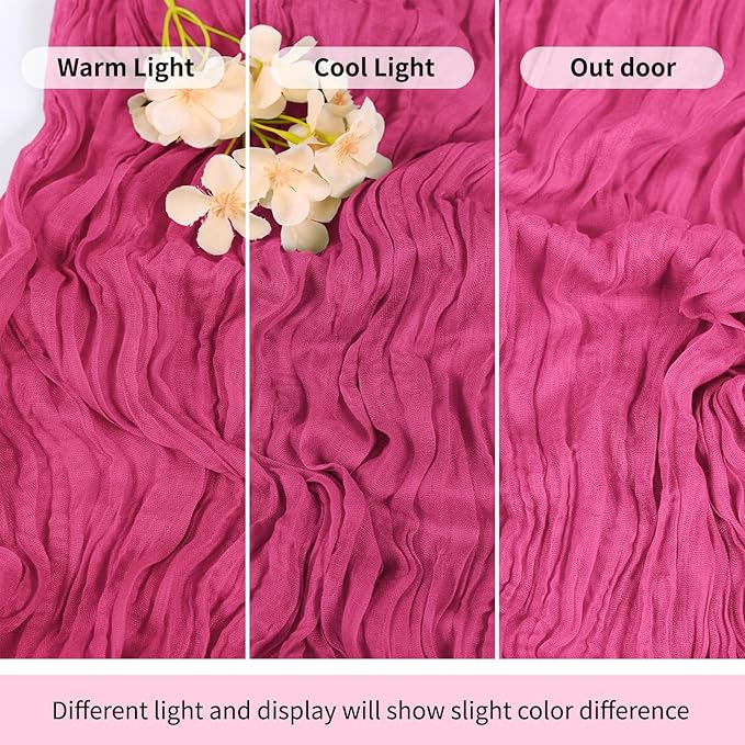 RealBox 6 Pack Hot Pink Cheesecloth Table Runner 17x108 Inch Semi Sheer Boho Gauze Cheese Cloth Fabric Table Runners Table Decor for Wedding Party Baby Shower Birthday Home Decor Garden Farmhouse