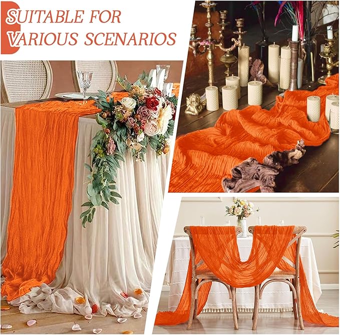RealBox 6 Pack Orange Cheesecloth Table Runner 17x108 Inch Semi Sheer Boho Gauze Cheese Cloth Fabric Table Runners Table Decor for Wedding Party Baby Shower Birthday Home Decor Garden Farmhouse