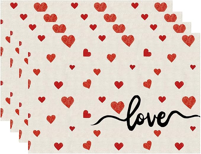 XCHI Red Little Love Hearts Valentine's Day Placemats Set of 4 Table Mats for Party Home Kitchen Dining Table Decorations 12x18 Inch