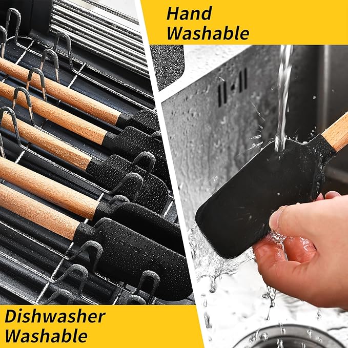 Non-Stick Rubber Spatula Set 5 Pieces - Food Grade Silicone Spatulas, Spoon Scraper, Jar Scraper, Flat Scraper for Baking Cooking Mixing Frosting - 600째F Heat Resistant (Cream White)