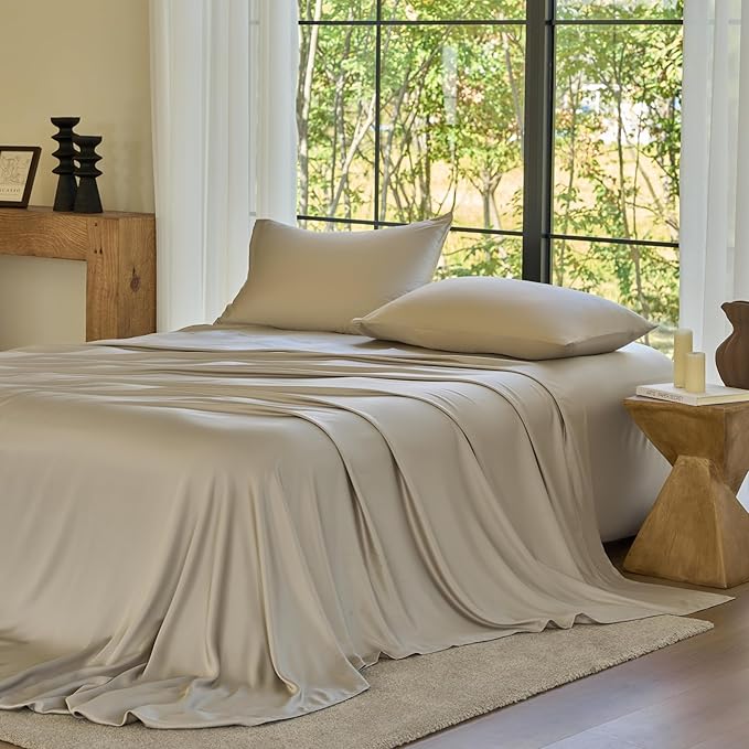 DOZ Sheet Set, 100% Viscose derived from Bamboo, Organically Grown, Buttery Soft, Cooling Sheets, High GSM, Deep Pockets - 3 Piece - 2 Pillowcases 1 Fitted Sheet (Fog, Full)