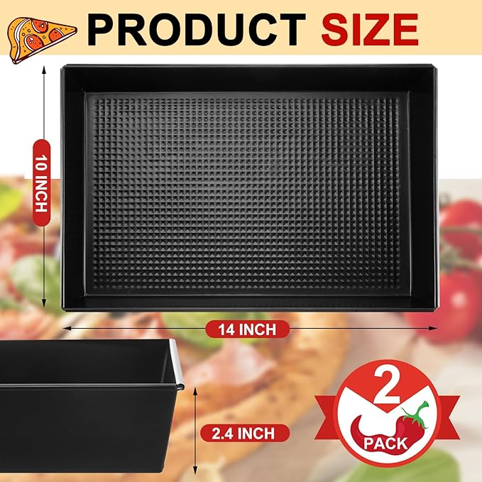 RimCereal 2 Pcs Detroit Style Pizza Pan 10 x 14 x 2.36 Inch Non Stick Rectangle Deep Pizza Pans Pre Seasoned Carbon Steel Sicilian Style Pan Dish Bakeware Kitchenware