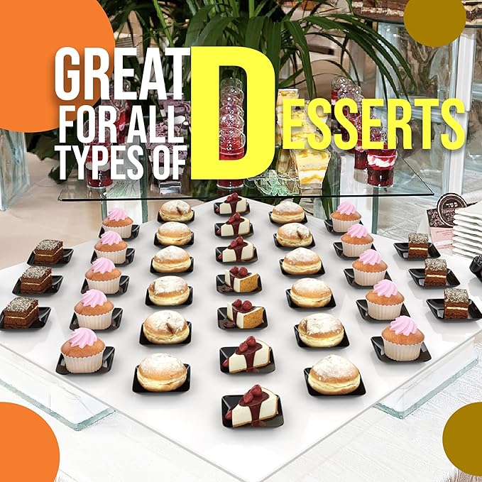 Exquisite Tiny Mini Dessert Plates Disposable Appetizer Plates - 1440 Pack 2.4 In. x 2.4 In. Black Dessert Plates - Small Plastic Disposable Dessert Plates are BPA Free - Wedding Dessert Plates