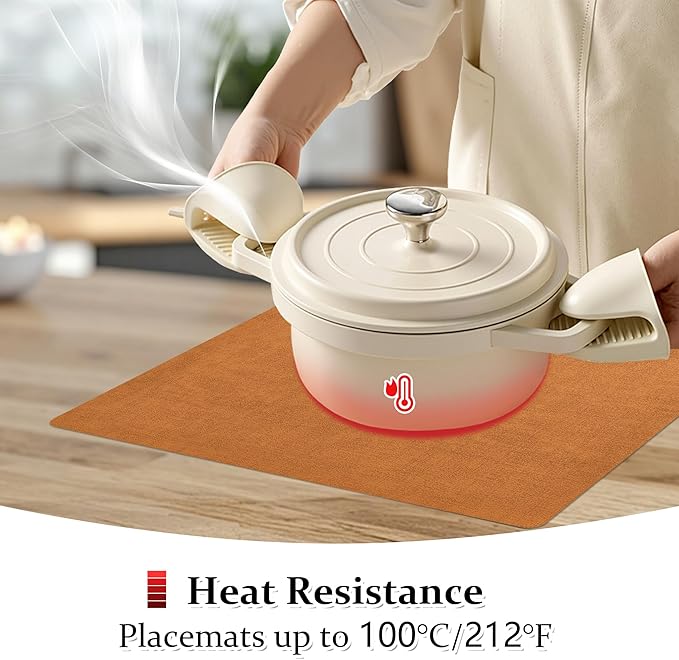 FROMHEART Faux Leather Placemats Set of 4?밯aterproof,Heat/Oil Stain-Resistant PU Table Mat?밨eversible,Non-Slip,Easy to Clean Place Mats for Kitchen,Dining,Indoor/Outdoor,(Orange-Grey,11.8" x 17")