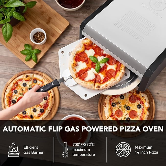 Pizza Oven, with 14" Pizza Stone and Legs,Automatic Rotation Function Outdoor Gas Pizza Ove, Carbon Steel Material,Maximum Temperature of 700째F, for Camping, Parties and Backyard Barbecues,Outdoor