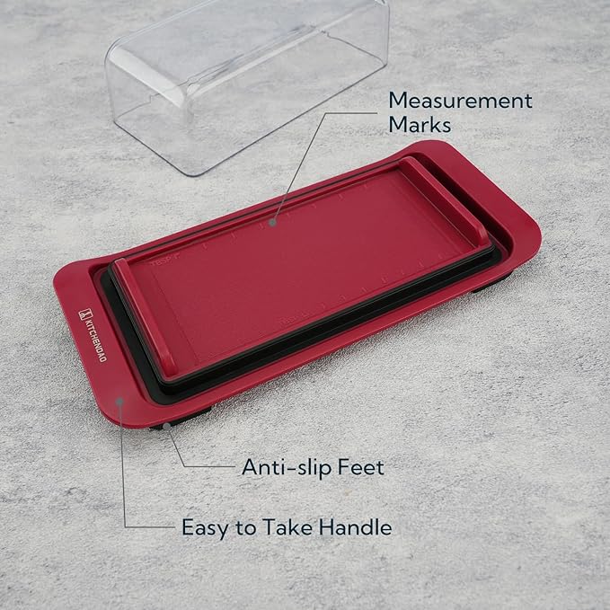 KITCHENDAO Airtight Butter Dish with Lid for Countertop and Fridge, Dishwasher Safe, BPA Free Wide Plastic Butter Keeper for 2 Sticks East Coast/West Coast/European Style/Kerrygold Butter, Red