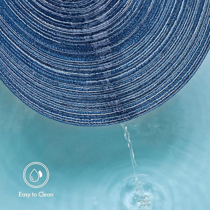 Winknowl Round Braided Placemats Set of 6 Washable Woven Heat Resistant Table Mats for Kitchen Dining Tables 15 inch Round Place Mats (Seascape Blue,6)