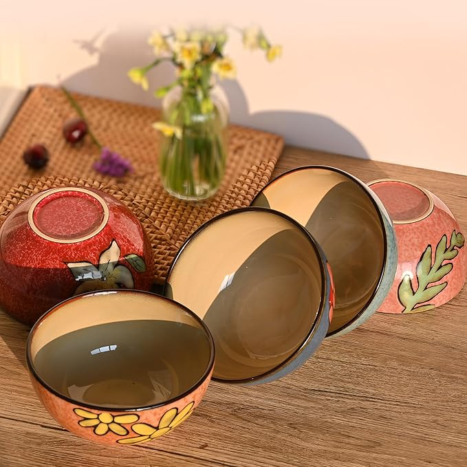 Ceramic Cereal Bowls Set of 6, Floral Design 6 inch ??28oz for Cereal, Salad, Soup, Dessert, or Snacks, Microwave, Dishwasher Safe