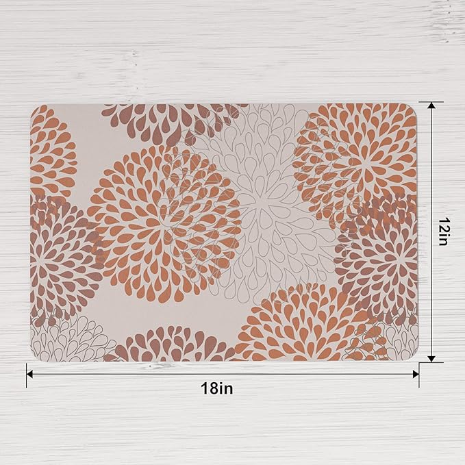 QIYI Placemats Set of 6, 12x18 Inch Faux Leather Place Mats for Kitchen Dinning, Heat Resistant Anti Slip Floral Table Mats, Waterproof Wipeable Washable Placemat Thanksgiving Table D챕cor, Brown